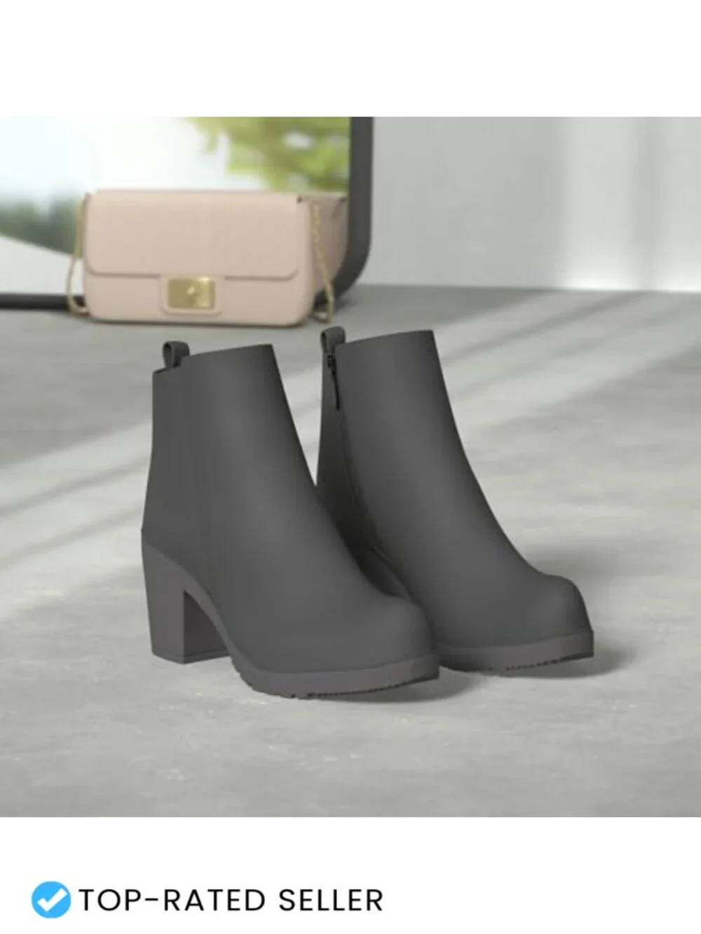 Faux Leather Ankle Booties with Block Heel & Side Zipper, Women's Chunky Heel